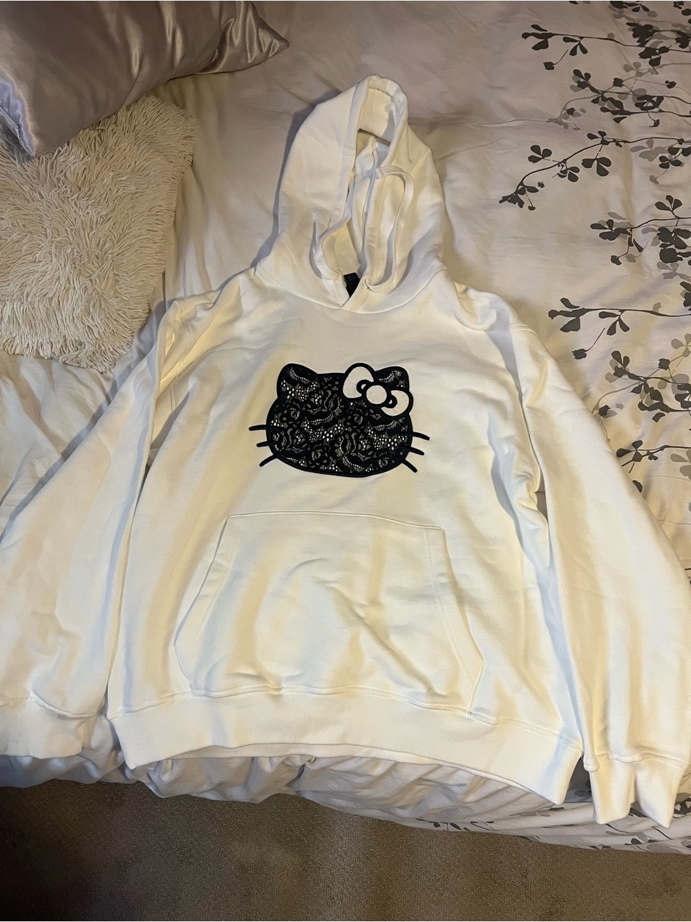 White Hello Kitty Hoodie with Black Lace